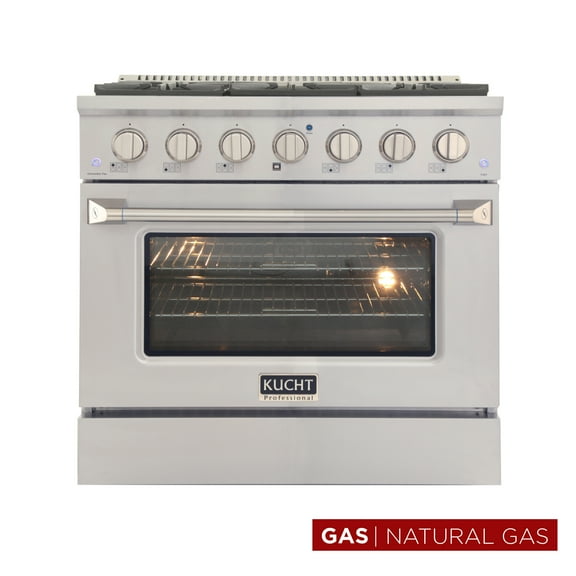 Kucht Professional 36" Modern Stainless Steel Natural Gas Range in White/Silver