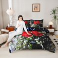 thumbnail image 4 of Homewish Red Flower Floral Full Size Comforter Sets, Valentines Day Rose Bedding Comforter Set, Teens Adult Women Men Reversible Bedding Sets, Breathable Home Decor, 3 Pieces, 4 of 8
