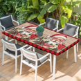 thumbnail image 2 of Christmas Table Cloths for 3 Foot Rectangle Tables, Winter Santa Claus Poinsettia Wooden Grain Patio Waterproof Elastic Fitted Tablecloths, Washable Rectangular Table Cover for Camping, 2 of 8