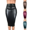 thumbnail image 5 of Women Plus Size Wet Look Faux Leather Pencil Stretch High Waist Office Skirt, 5 of 11
