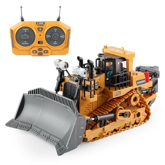 Metal RC Bulldozer Toy for Kids, 9-Channel Remote Control Track-Type Tractor with Lights & Sounds, Realistic Construction Vehicle Toy for Boys Ages 3-12, Gift for Birthday Christmas