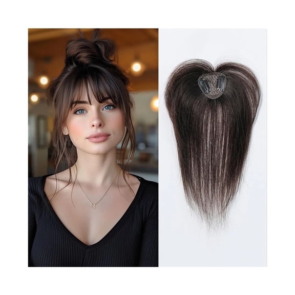 Real Human Hair Topper with Bangs for Women 3D Wispy Air Bangs for Hair Loss 10 inch