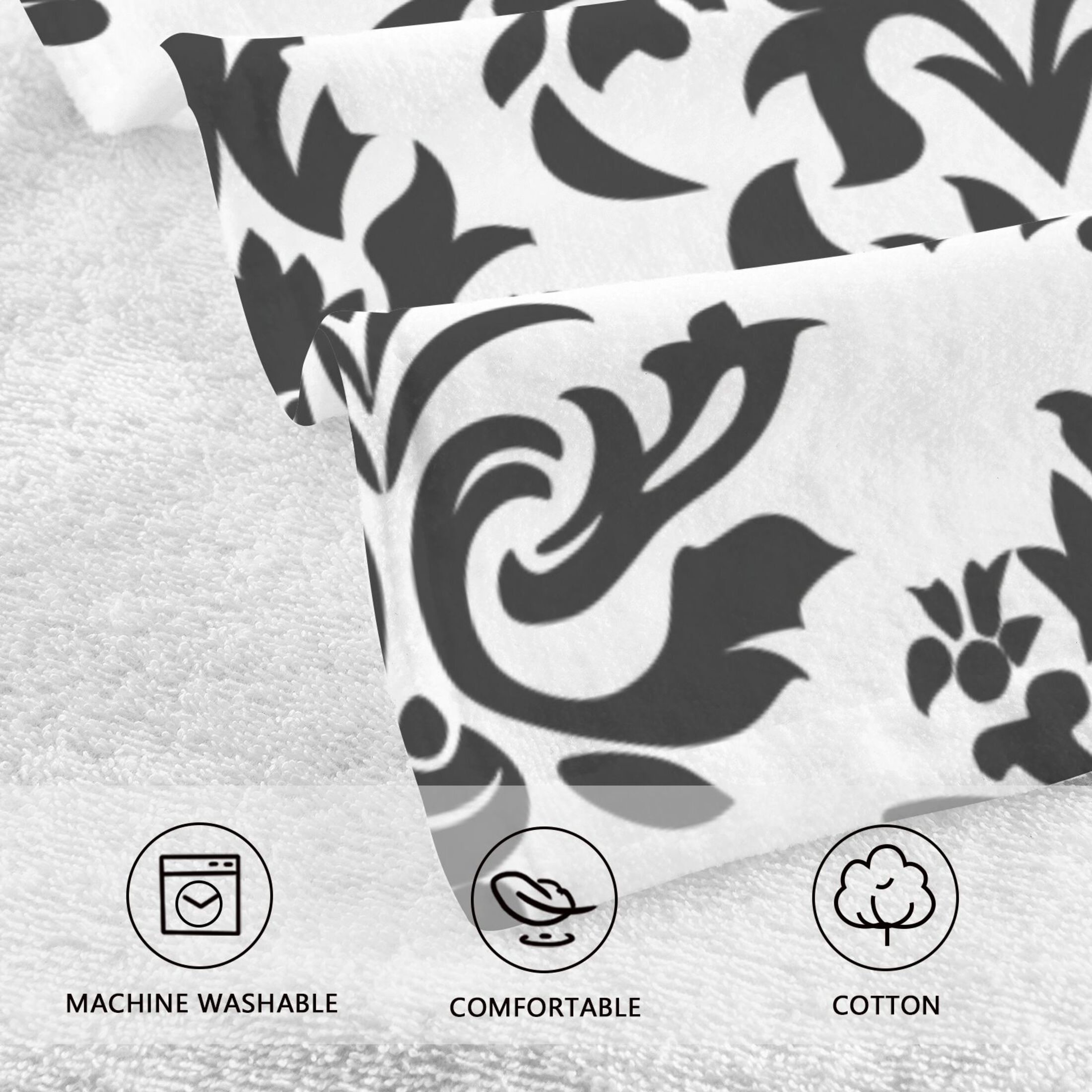 Baroque Black Damask Figure 2 Pcs Hand Towel Set Cotton Absorbent Soft Face Towels Bath Towels for Bathroom Kitchen Shower Hotel Decor 16"x28"