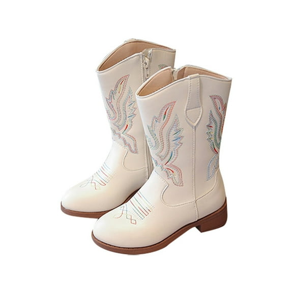 Boots for Girls Cowboy Boots Pointed Toe Side Zipper Classic Embroidery Boots for Big Kids Outfit Footwear Casual Loose Fit Daily Wear