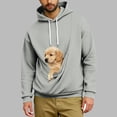 thumbnail image 2 of Mens Hoodies with Dog Pouch Fall Winter Warm Cute Plus Size Kangaroo Pouch Hoodies Casual Cozy Soft Pet Hooded Sweatshirt Light Gray M, 2 of 7