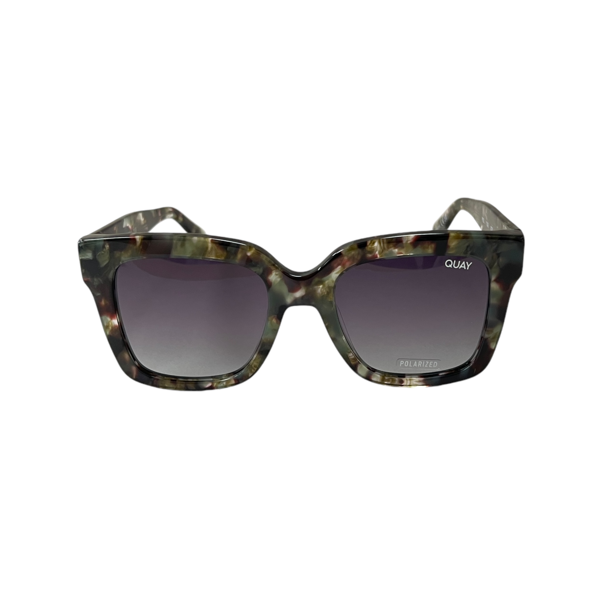 Quay Australia Icy Sunglasses Square Green Tortoise Smoke Polarized 47MM