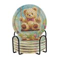 thumbnail image 2 of YAZAOO 6Pcs Drink Coasters With Holder 3.94Inch Brown Bear on Swing Painting Creative Coil Coaster Coasters Colors Absorbent Coasters for Drinks Coasters Set Thicken Heat for Home Table, 2 of 7