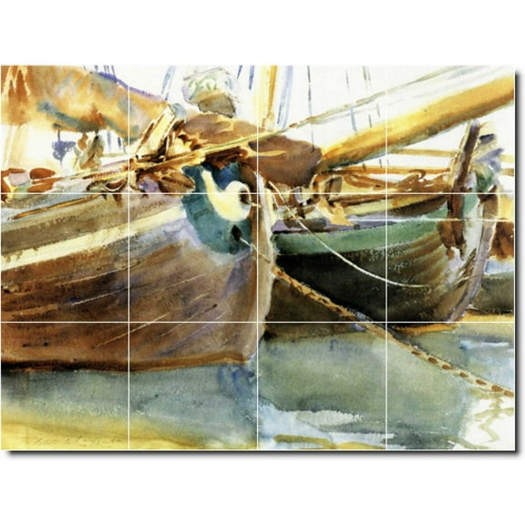 Ceramic Tile Mural-John Sargent Waterfront Painting 291. 17" w x 12.75" h using (12) 4.25 x 4.25 ceramic tiles