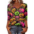 thumbnail image 2 of Halloween Tshirts for Women 3/4 Sleeve Tops Funny Graphic Tees Fall V Neck Loose Fit Party Halloween T-Shirts, 2 of 6