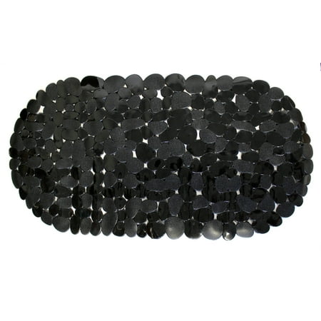 Dependable Industries Inc. Essentials Luxury Pebble Oval Bath Mat, 27" x 14" - Elegant Black, Anti-Slip PVC with Secure Suction Cups for Safety, Modern Bathroom Décor