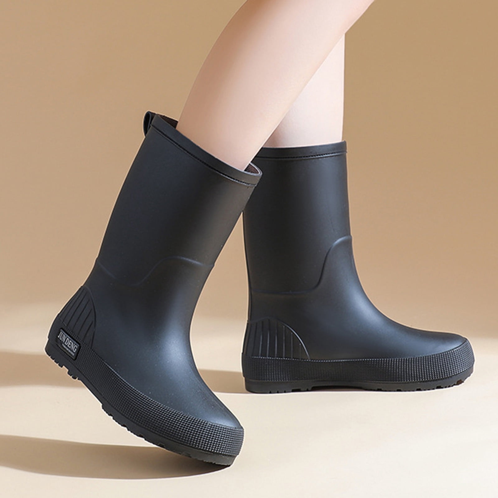 Wdhugt Women Mid-Calf Rain Boots Casual Versatile Cool Eye-Catching Waterproof Trendy Outdoor Fall Winter Comfortable Height-Increasing Heel Material Pvc Size 6.5 Us Foot Length 10.04 Inch