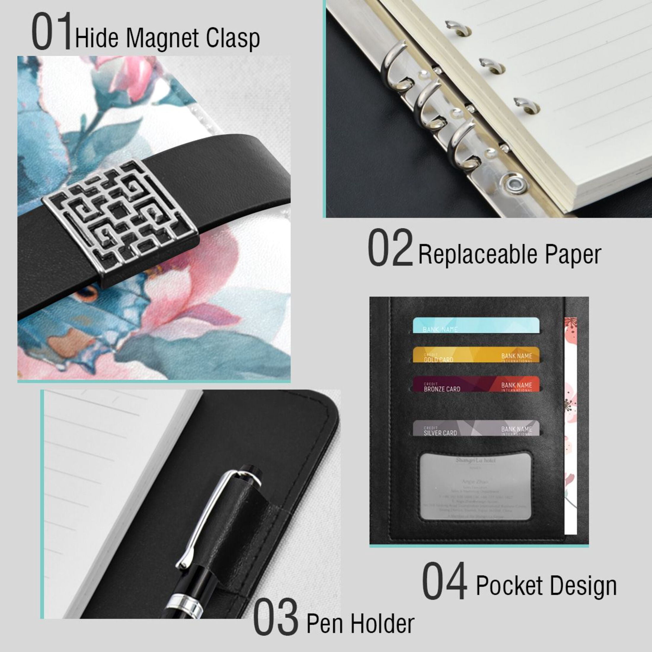 Leather Planner Leather Notebook Notebook Journal Binder Design Pen Pocket Design Convenient for Storage Butterfly Cute