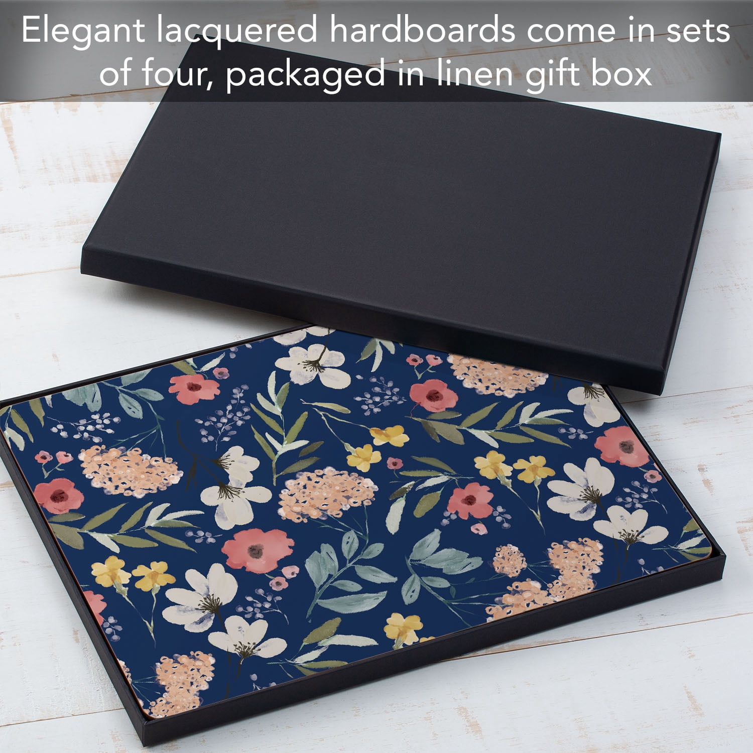 CounterArt "Blue Meadow Floral" Hardboard Tabletop Placemats 4-Pack
