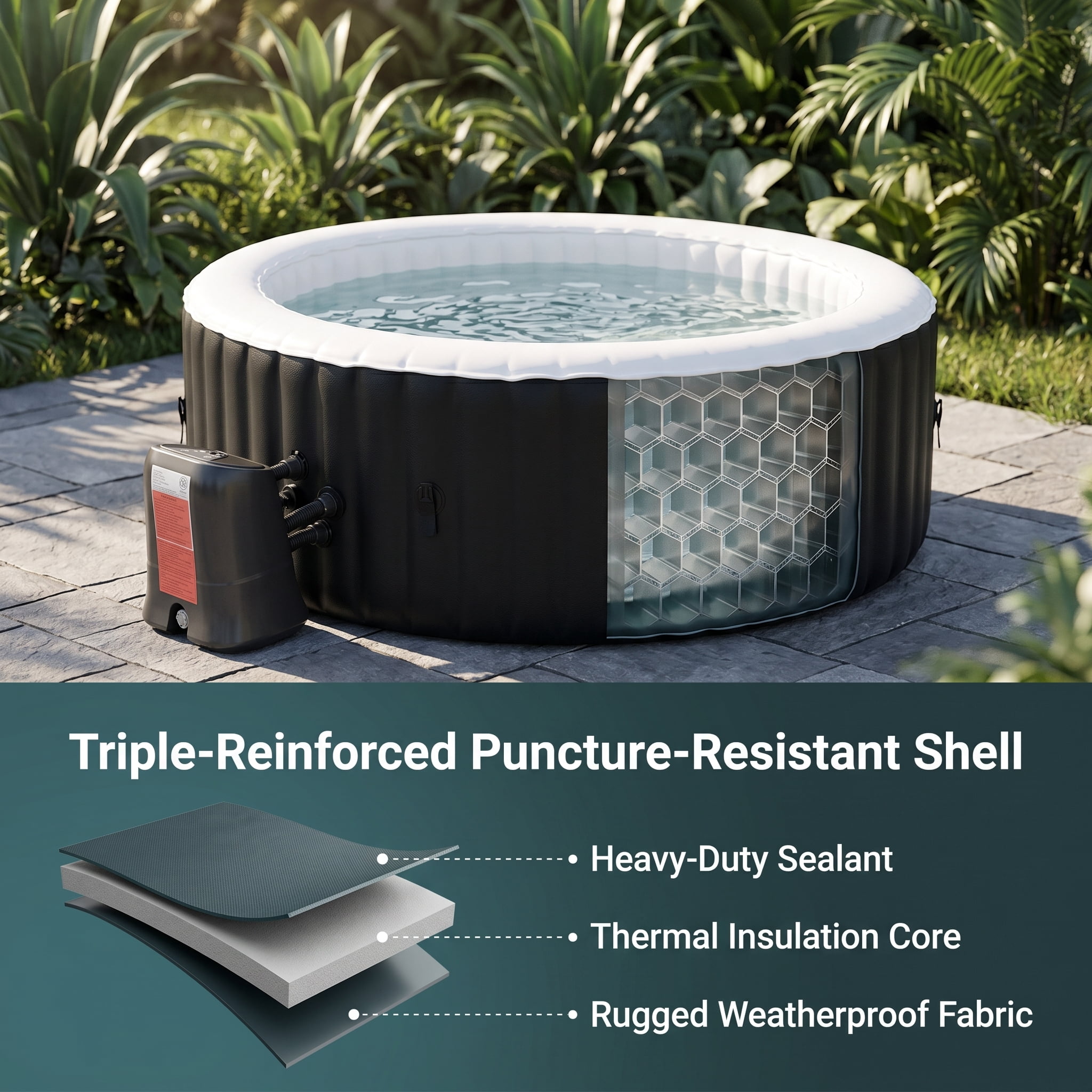 Ficisog Air Jet Inflatable Hot Tub for 2-4 Person, Portable Outdoor Blow Up Tub with Heater Pump and Insulated Cover, Round Family SPA Hot Tub, 211 Gallons, 110 Soothing Jets, 71" L X 71" W X 25" H
