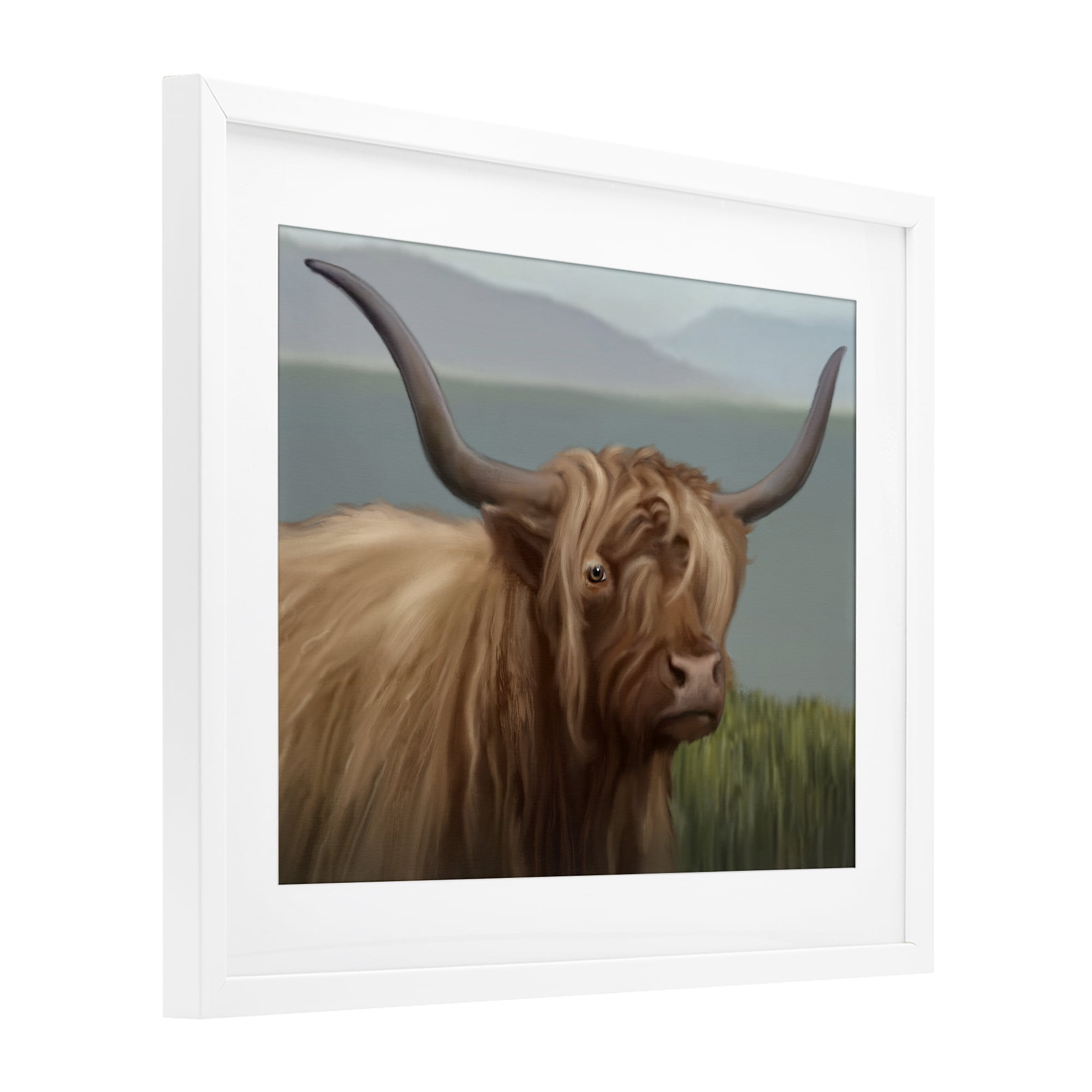 Stupell Industries Scottish Highland Cattle Landscape White Framed Print Under Glass, design by Matthew Piotrowicz