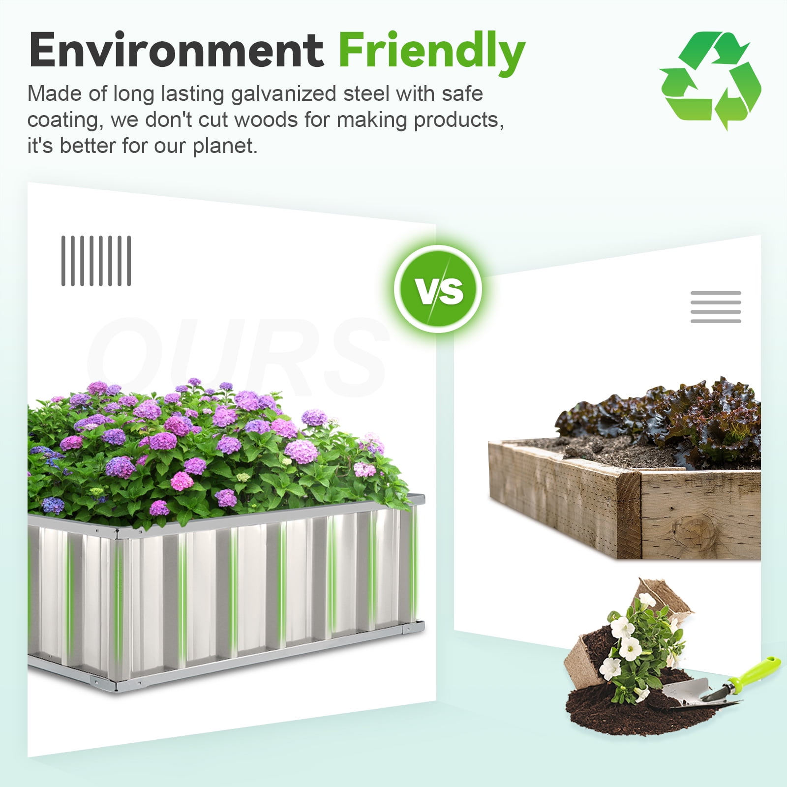 KING BIRD 68"x 36"x 12" Ivory Easy for DIY Color Raised Garden Bed Galvanized Steel Metal Planter Kit Box Grey W/ 8pcs T-Types Tag & 1 Pair of Gloves, 17 Cu. ft.