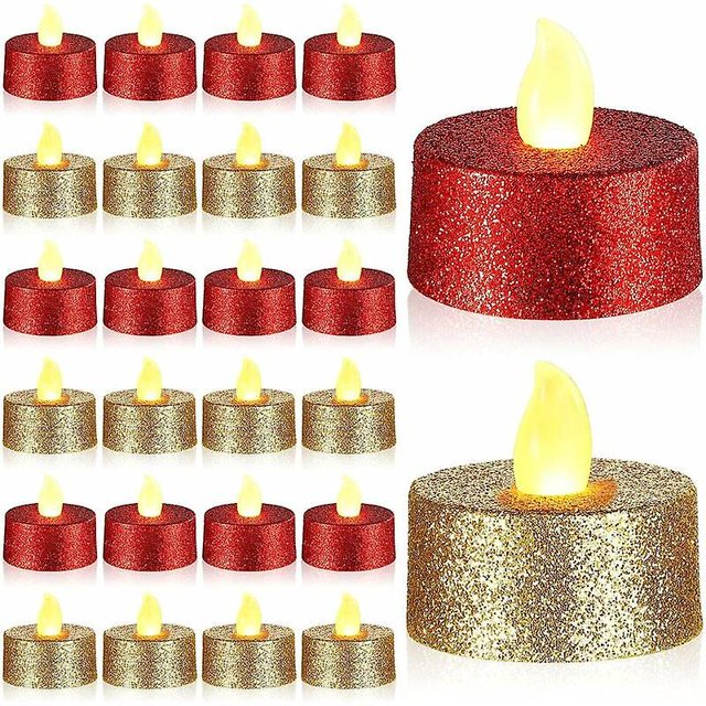 24 paquetes de velas de té LED parpadeantes, velas sin llama, luces de té votivas a pilas con luz amarilla cálida para bodas, Navidad, cumpleaños, (rojo y
