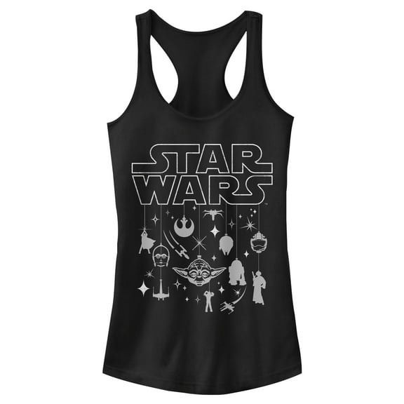 Junior's Star Wars Christmas Logo Ornaments Racerback Tank Top Black X Small