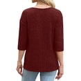 thumbnail image 5 of ManxiVoo Womens Brushed Striped V Neck Tee Shirt Artistic Retro Inspired Three Quarter Sleeve Top XXL Size Wine, 5 of 7