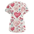 thumbnail image 3 of Womens Valentine Day Scrubs V Neck Cute Short Sleeve Medical Scrub Tops Love Heart Print Quick Dry Nursing Uniforms with Pockets Pink S, 3 of 5