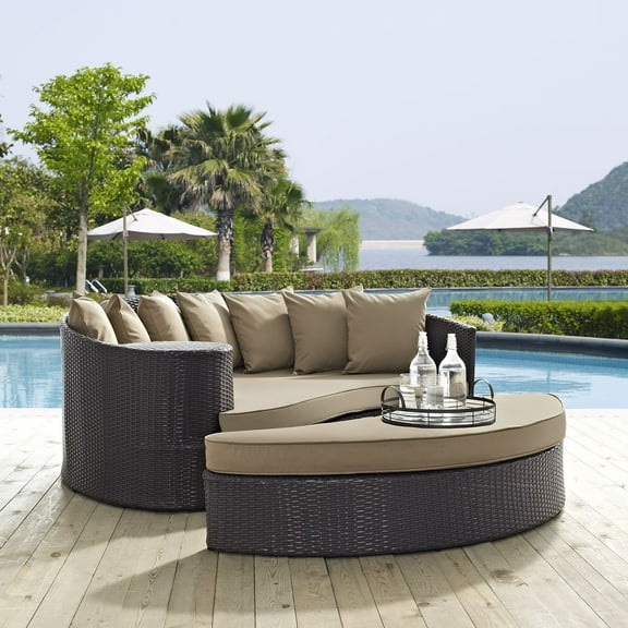Modway Convene Aluminum and Rattan Patio Daybed in Espresso/Mocha