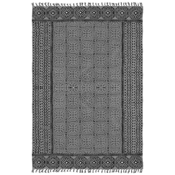 Casavani Gray Cotton Hand Block Printed Dhurrie Square Living Room Carpet Outdoor Rug 5x5 feet