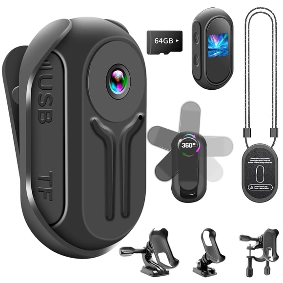 Upgraded 1080P Mini Body Camera with 64GB Card, Sports Action Cameras, Hands-Free Body Cam with Magnetic Back Clip, Mini POV Camera for Cycling Vlogg