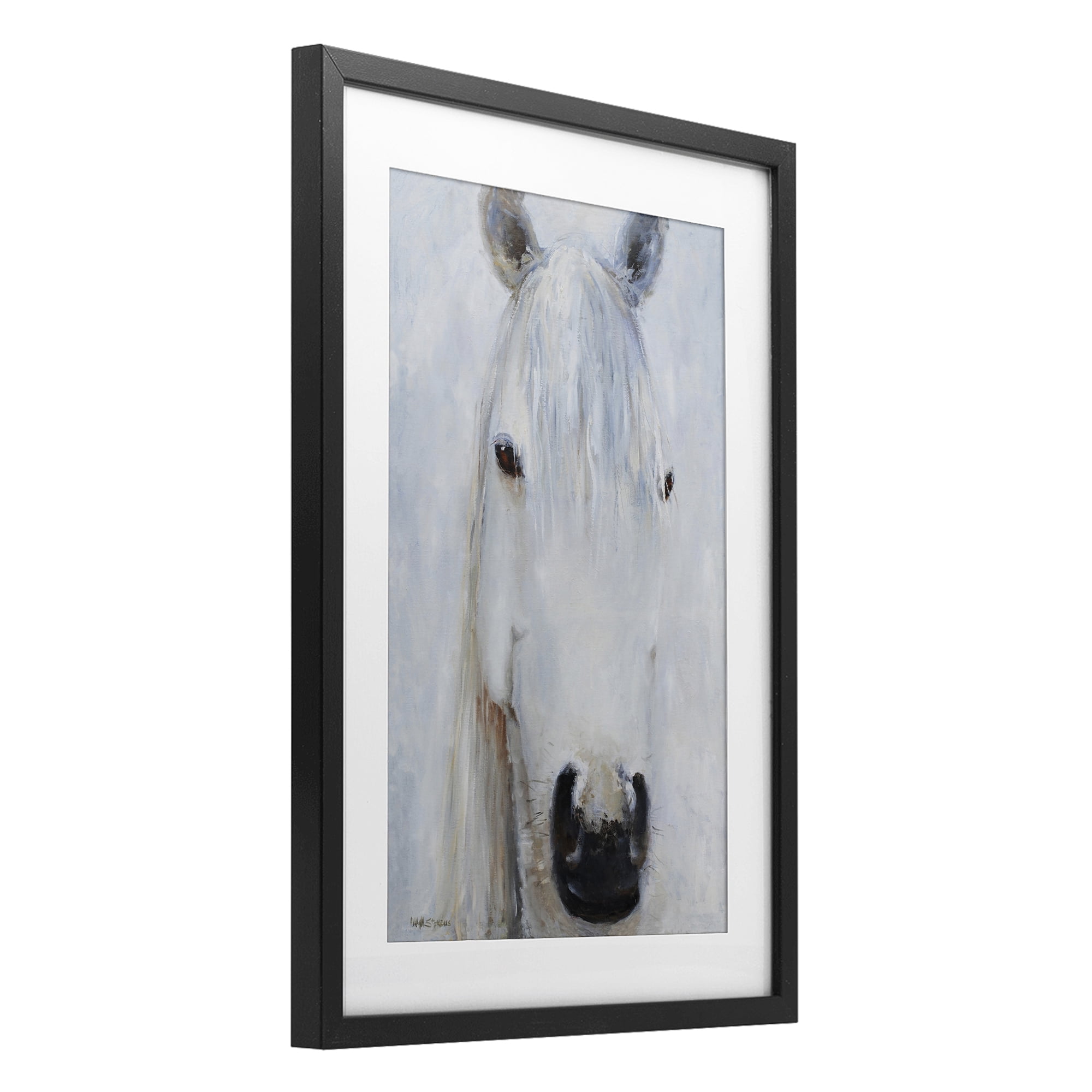 Stupell Industries Pure White Horse Portrait Black Framed Print Under Glass, design by Jadei Graphics