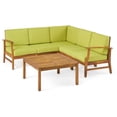 thumbnail image 1 of Noble House Perla 6-Pc Outdoor Wood Chat Set with Green Water Resistant Cushions, 1 of 4
