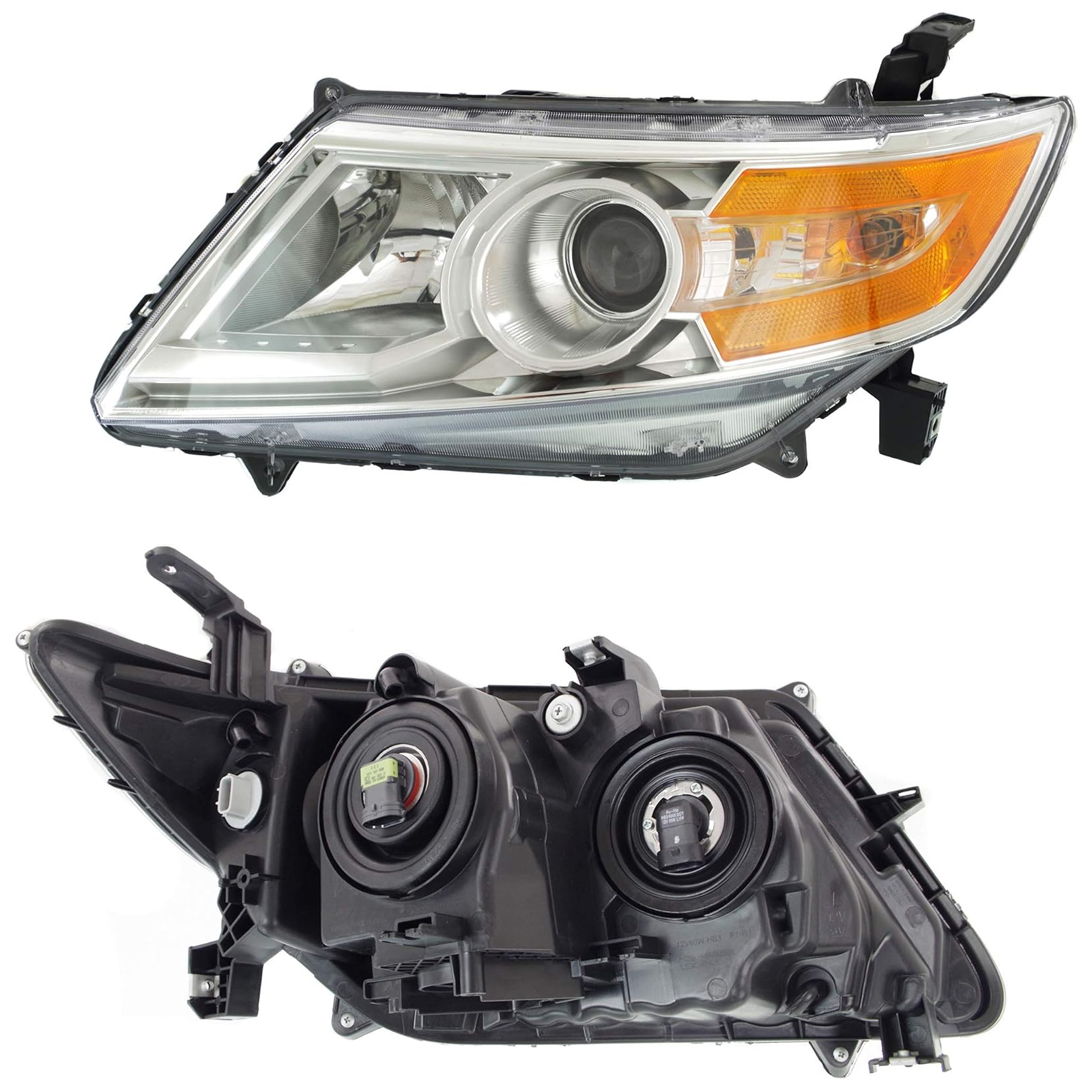 HOUGEET Headlight Assembly Fit for 2011-2017 Honda Odyssey, Headlamp Replacement Accessories Fit for 11-17 Honda Odyssey EX/EX-L/LX,Only For Halogen Model,W/bulbs (Chrome, Right Passenger Side)