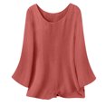thumbnail image 3 of HOMBOM Spring Shirts for Women Cotton Linen Loose Fit Long Sleeve Crewneck Orange Boho Ladies T Shirts Solid, 3 of 7