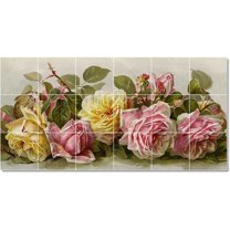 Ceramic Tile Mural-Paul De Longpre Flowers Tile Mural Traditional Renovations. 25.5" w x 12.75" h using (18) 4.25 x 4.25 ceramic tiles