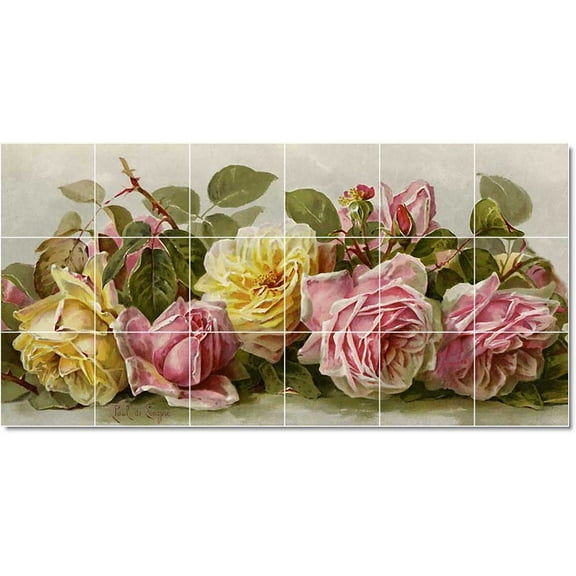 Ceramic Tile Mural-Paul De Longpre Flowers Tile Mural Traditional Renovations. 25.5" w x 12.75" h using (18) 4.25 x 4.25 ceramic tiles