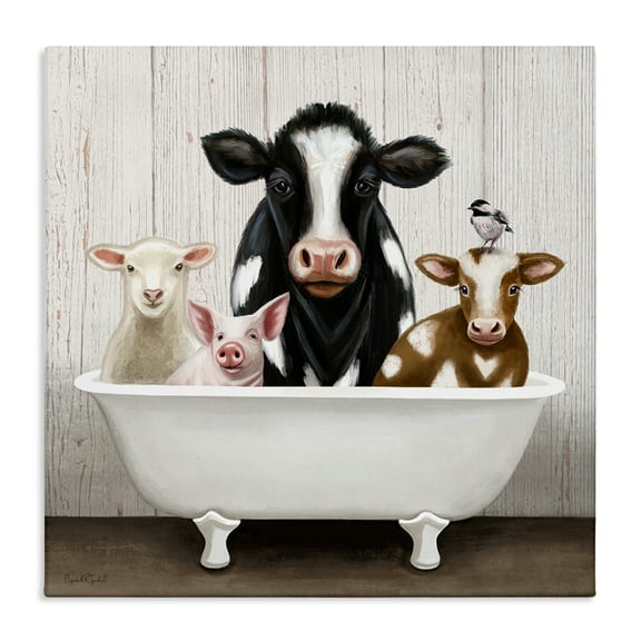 Country Animals Farmhouse Claw Bathtub Canvas Art, 36 x 36, Made In USA