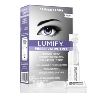 LUMIFY Preservative Free Redness Reliever Eye Drops, For Whiter and Brighter Looking Eyes, 20 Single Use Vials
