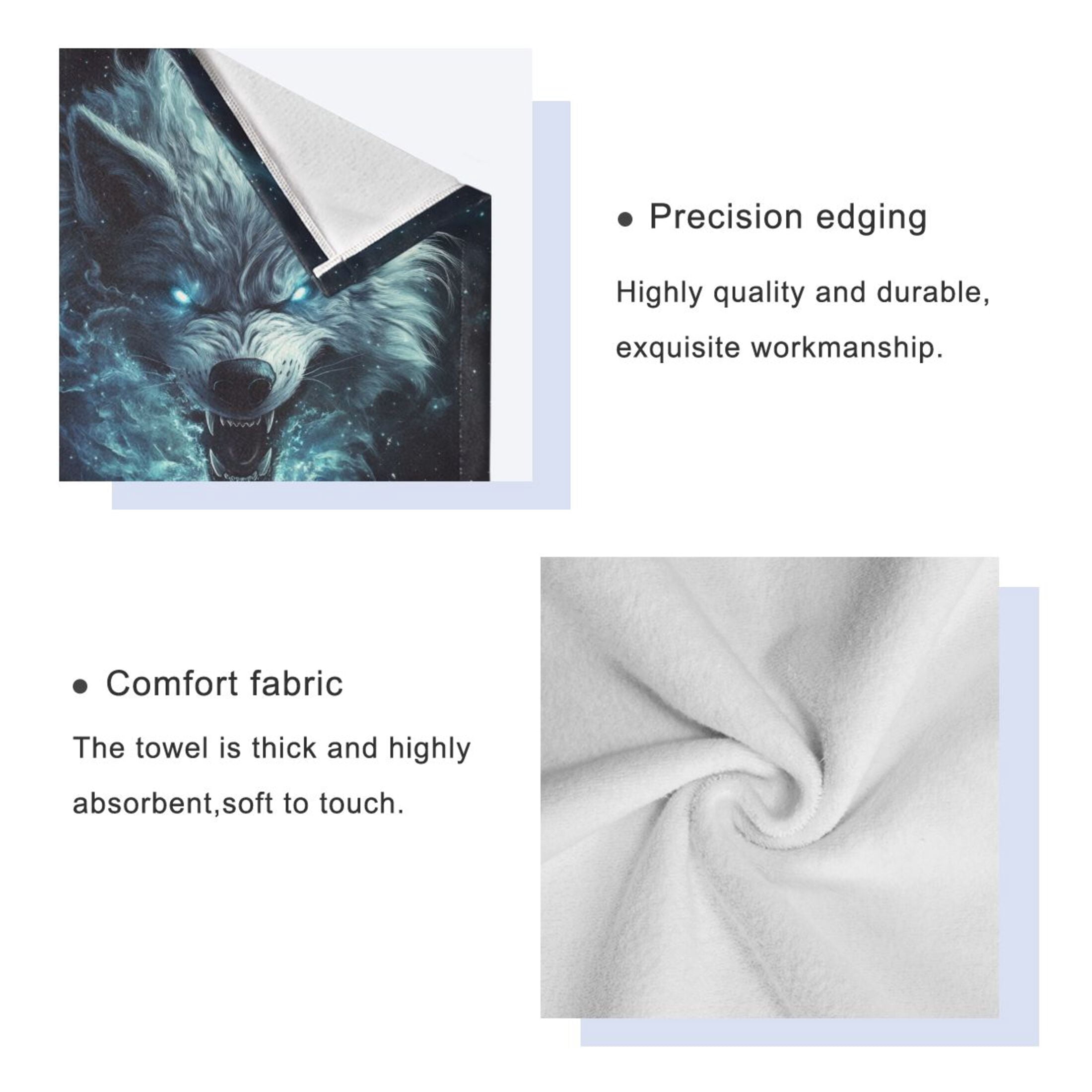 WOBOGO Show Ferocity Wolf Ultra Soft 3 Pack Cotton Towel Set Includes 60 x 30in Bath Towel 28 x 16in Face Towel and 13 x 13in Small Square Towel for Everyday Use Lightweight and Compact
