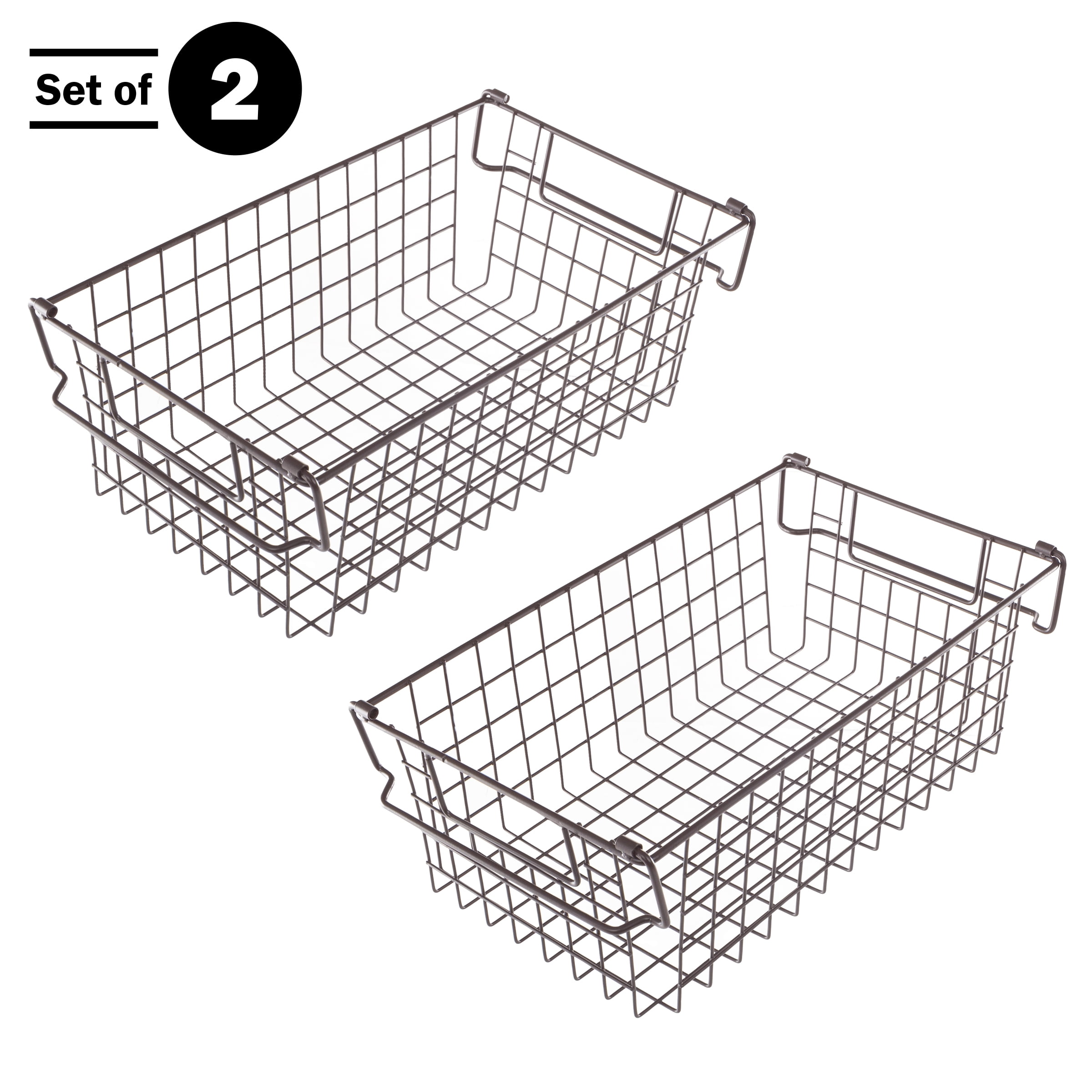 Set of 2 Storage Bins - Basket Set for Toy, Kitchen, Closet, and Bathroom Storage - Medium Shelf Organizers with Handles by Home-Complete (Brown)