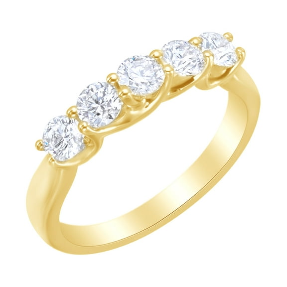 AFFY White Natural Diamond Five Stone Anniversary Band Ring in 14k Yellow Gold (1 Cttw) Ring Size : 4