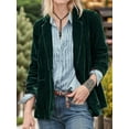 thumbnail image 2 of Women'S Velvet Blazer Jacket Casual Button Up Long Sleeve Cardigan Suits Business Coat with Pockets Dark Green S, 2 of 4