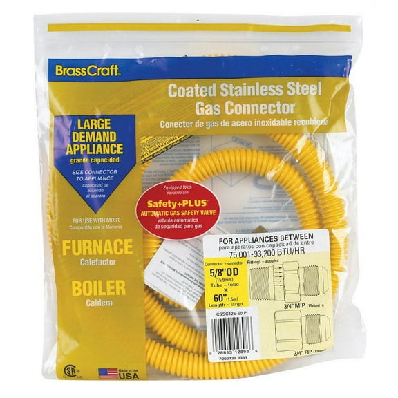 BrassCraft CSSC12R-60 P Safety Plus Gas Connector, 3/4" x 3/4" x 60"