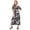 Black, variant on Women's Printed Surplice Balloon Sleeve Midi Dress with Elegant Neckline 95% Polyester 5% Spandex Lightweight daily wear