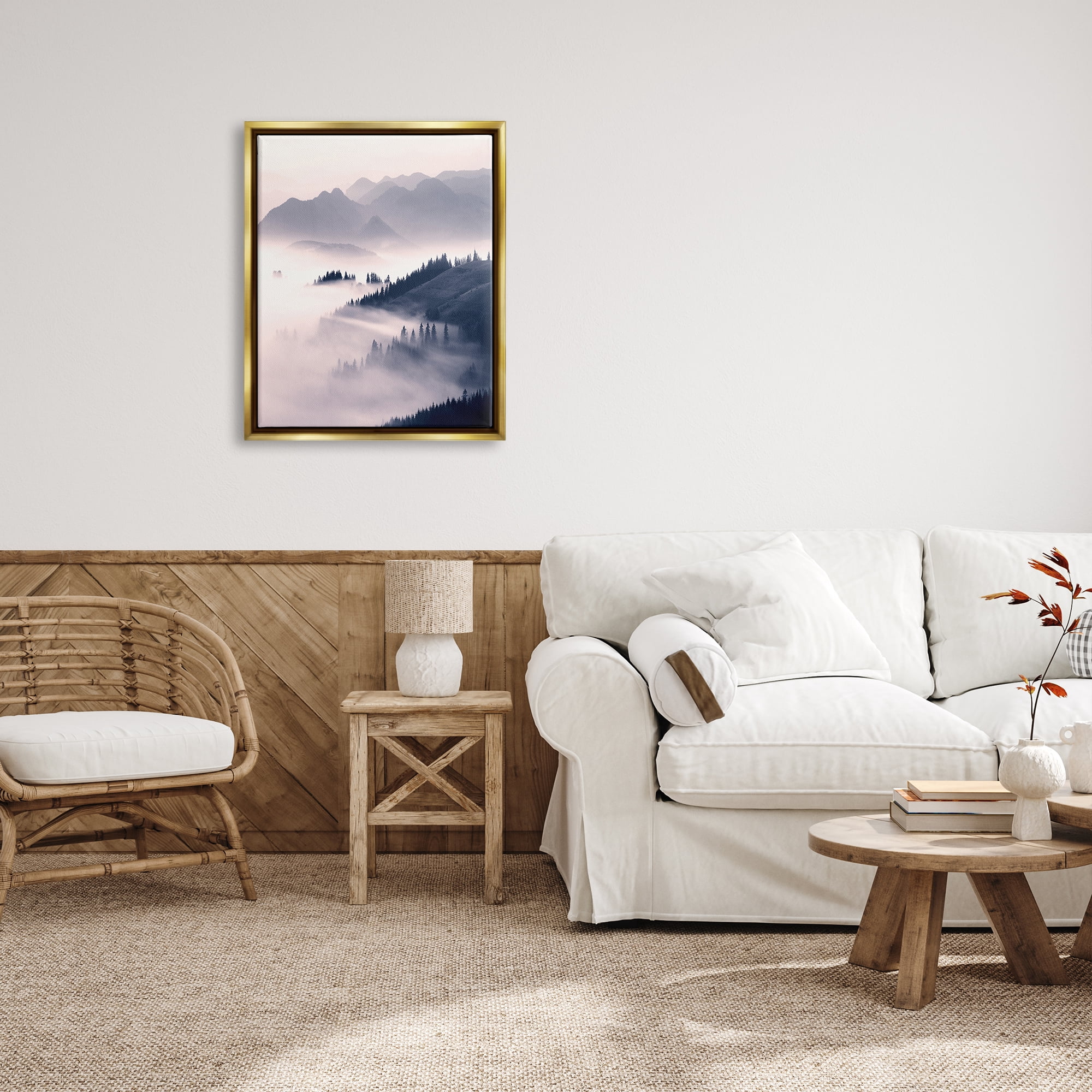 Stupell Industries Foggy Mountain Nature Nature Photography Gold Floater Framed Art Print Wall Art, 25 x 31