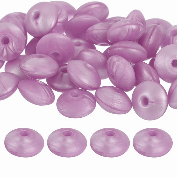 Uxcell 50Pack 12mm Silicone Lentil Beads, Rubber Abacus Focal Bead Loose Bulk Beads for DIY (Metallic Purple)