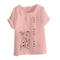 thumbnail image 4 of Pisexur Hauts en Coton et Lin Grande Taille pour Femmes, Décontractés, Été, Boho, Mode, Coupe Ample, Col Rond, Manches Courtes, T-Shirts Floraux pour Femmes P-5TG Rose, 4 of 5