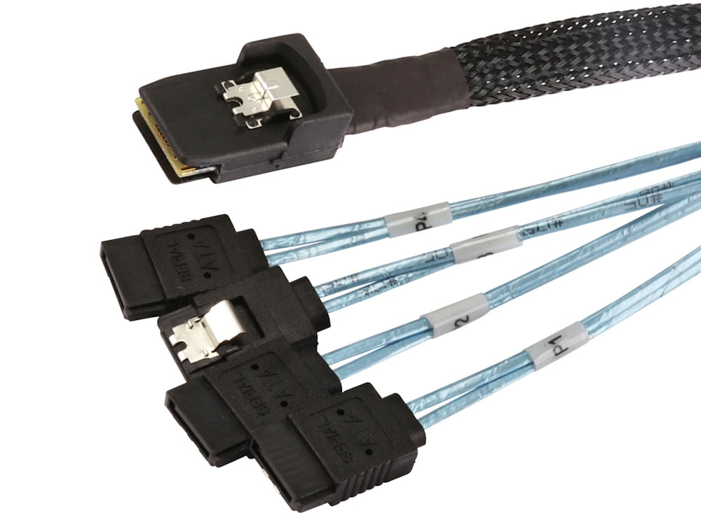 CableCreation Câble Mini SAS SFF-8087 Mâle Vers 4x SATA Femelle - Inversé 0,5m Pour Fond De Panier Serveur