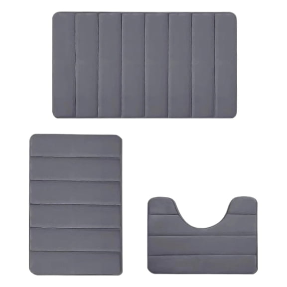 Burgundy Bathroom Rugs Set – 3 Piece Memory Foam Non Slip Bath Mats for Bathroom Floor, U-Shaped Contour Toilet Rug, Soft Washable Dark Bathroom Rugs