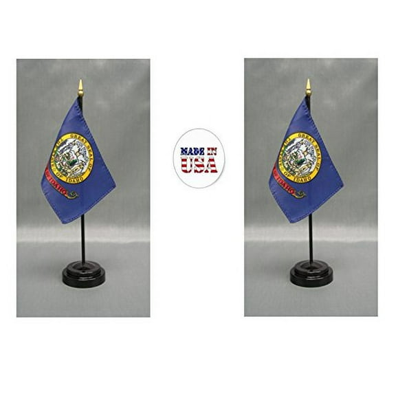 Made in the USA. 2 Idaho 4"x6" Miniature Desk & Table Flags Includes 2 Flag Stands & 2 Idaho State Small Mini Stick Flags
