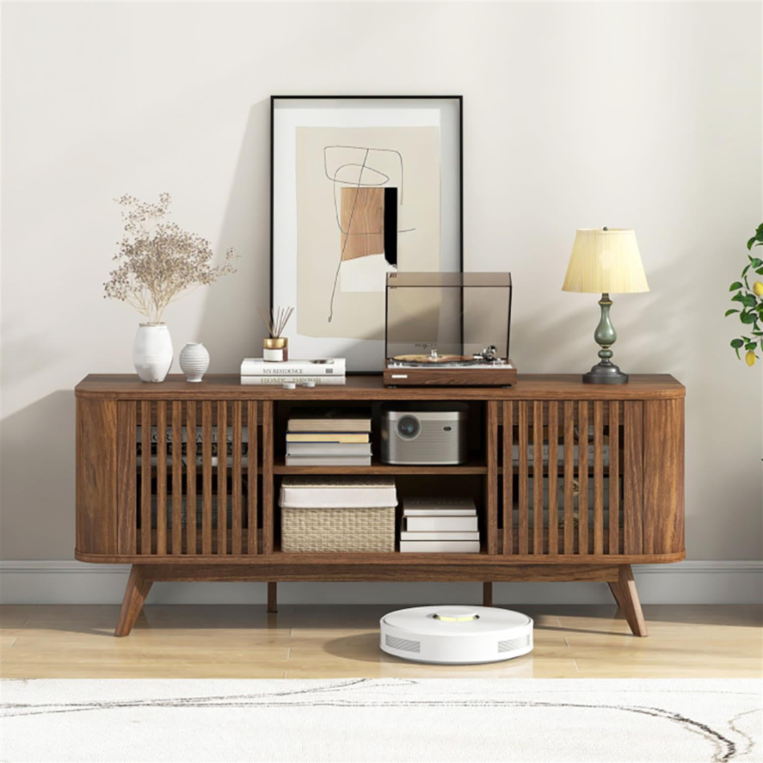 Demi Bonn 2-Door TV Stand for 60" TVs, Entertainment Center with Adjustable Shelves, Modern Media TV Console Table for Living Room Bedroom, Brown