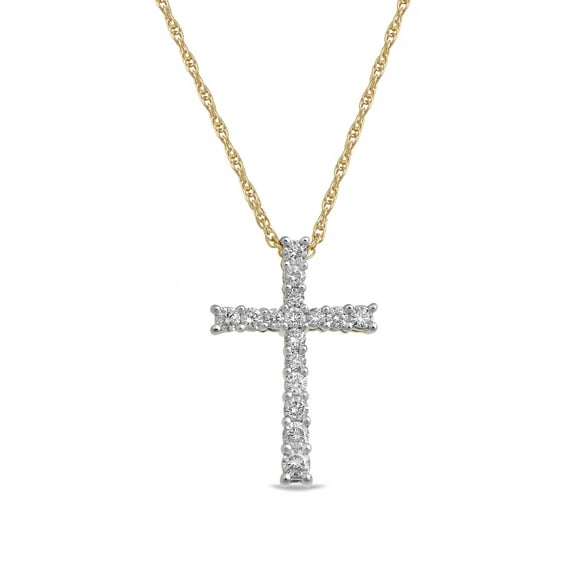 Brilliance Fine Jewelry Cross Pendant Necklace 1/2 Carat Diamond in 10k Yellow Gold with 18 inch Chain
