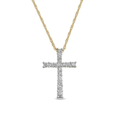 Brilliance Fine Jewelry 1/2 Carat Diamond Cross Pendant Necklace in 10k Yellow Gold with 18 Inch Chain